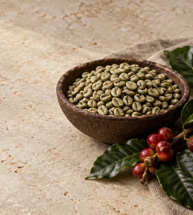 Illustration de grains de café vert et de cerises de café